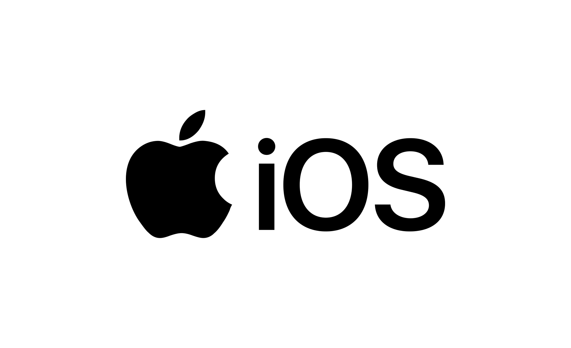 Black Apple logo next to the text iOS on a white background