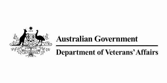 Australian Government Department of Veterans' Affairs logo, with the Commonwealth Coat of Arms to the left of the department name in black text.