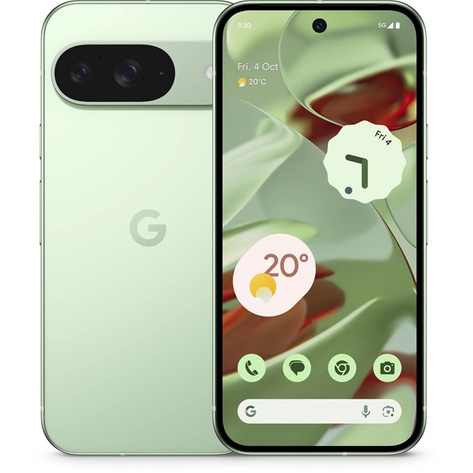 Front and back view of the Google Pixel 9