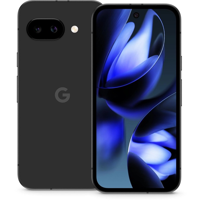 Front and back view of the Google Pixel 9a